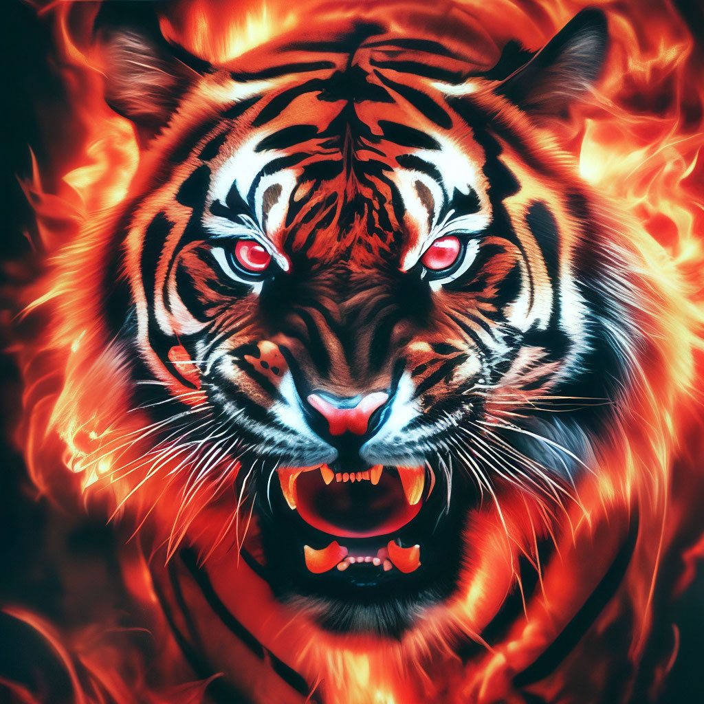 Черный фон языки пламени тигр с …» — создано в Шедевруме