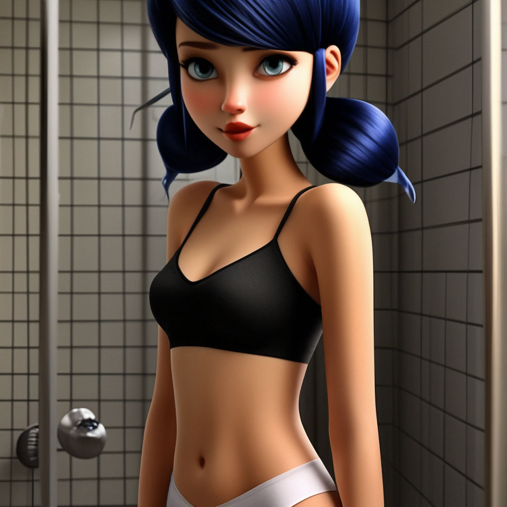 Marinette in panties and in the shower.