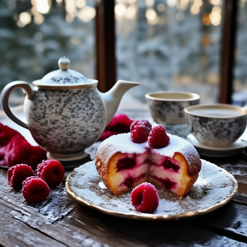 Утренний чай с малиновыми пирожными …» — создано в Шедевруме