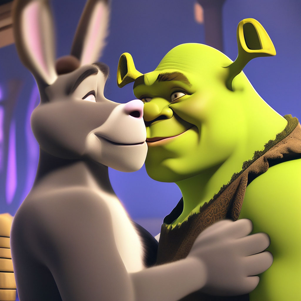 Donkey And Shrek Kissing
