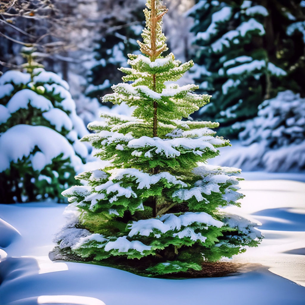 Зеленая красивая ель в снегу, зима…» — создано в Шедевруме