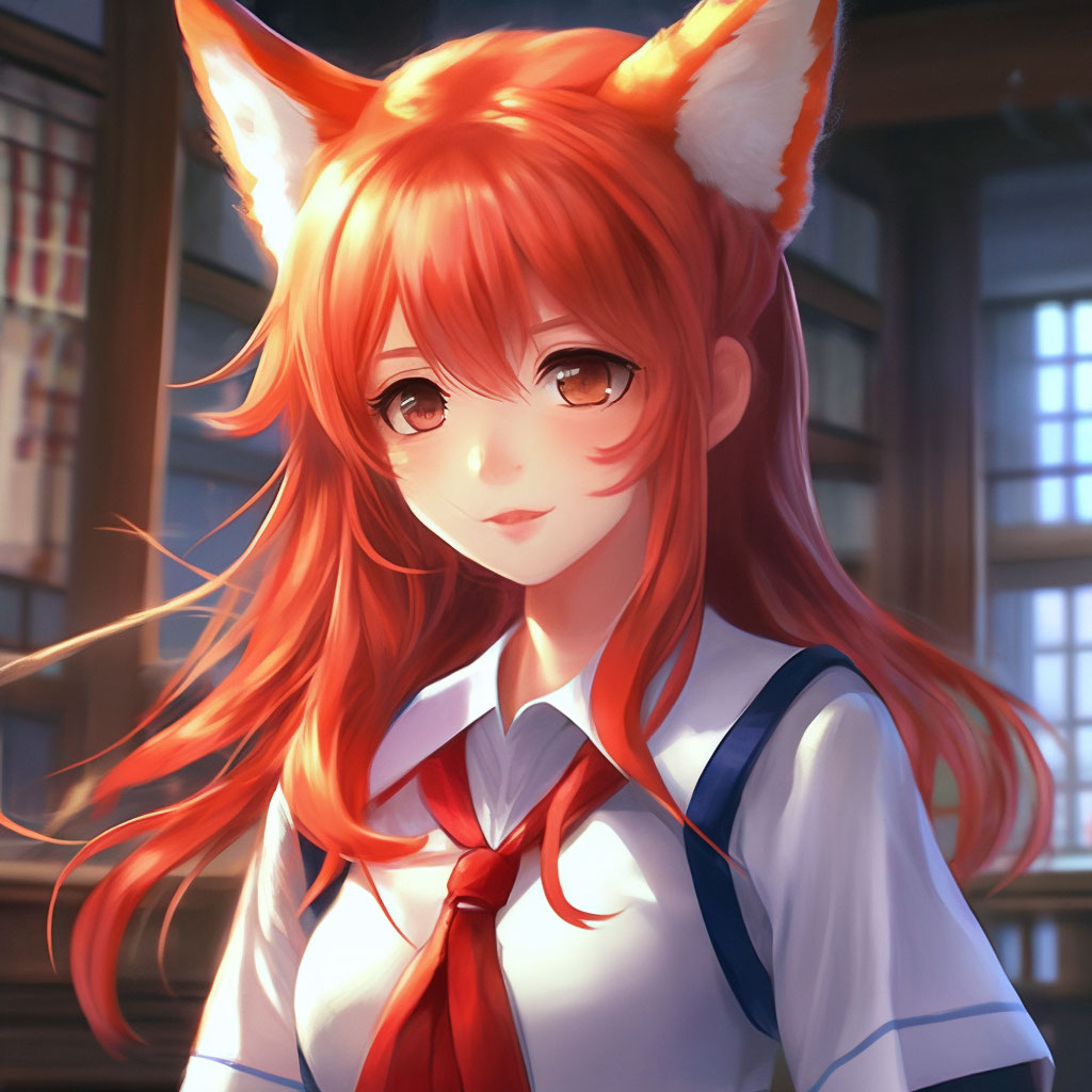 Anime foxgirl, red hair,negr…» — картинка создана в Шедевруме