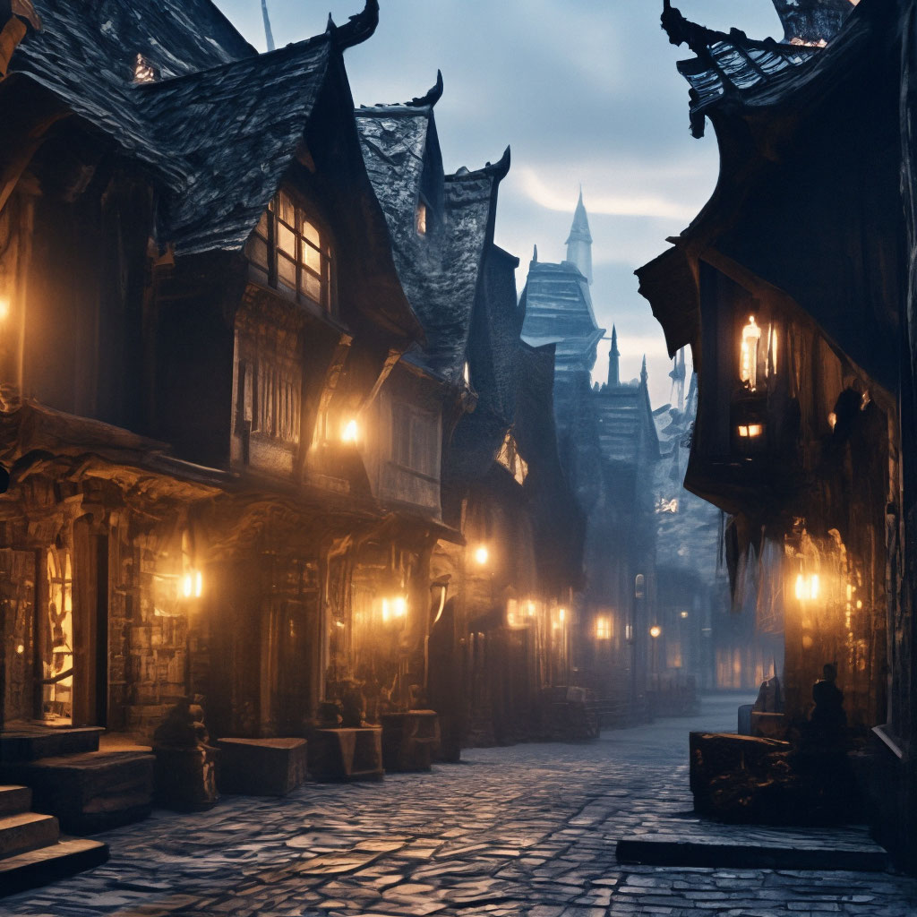 Мрачная средневековая улица, таверна, …» — создано в Шедевруме