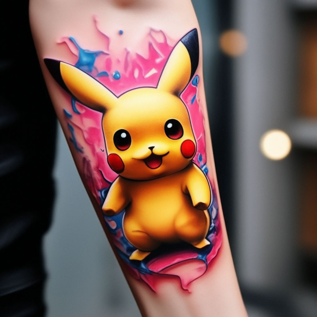 Временная переводная татуировка «Покемон Пикачу» - или неоновая светящаяся тату