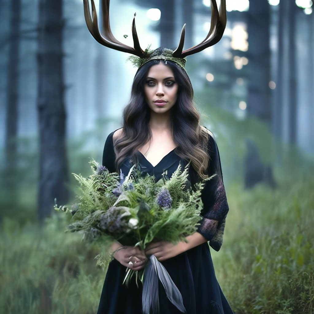Красивая девушка с оленьими рогами …» — создано в Шедевруме
