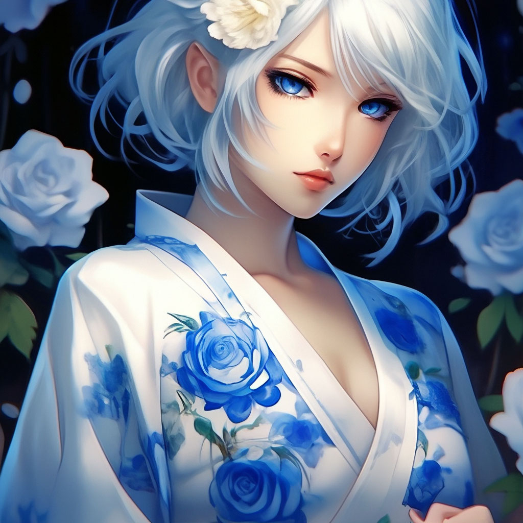 Flower maiden, short blue-white …