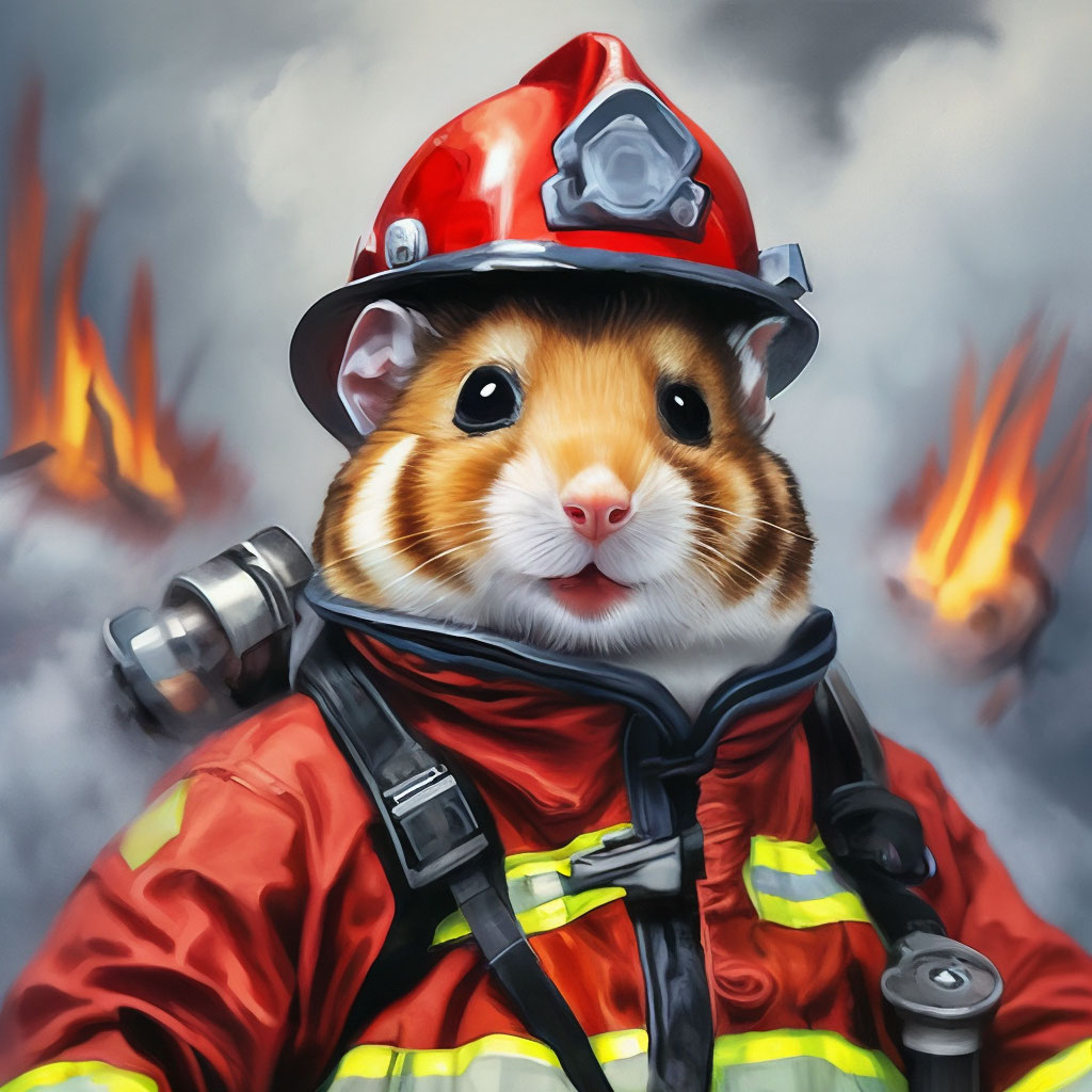 Хомяк пожарник в каске рисунок» — создано в Шедевруме