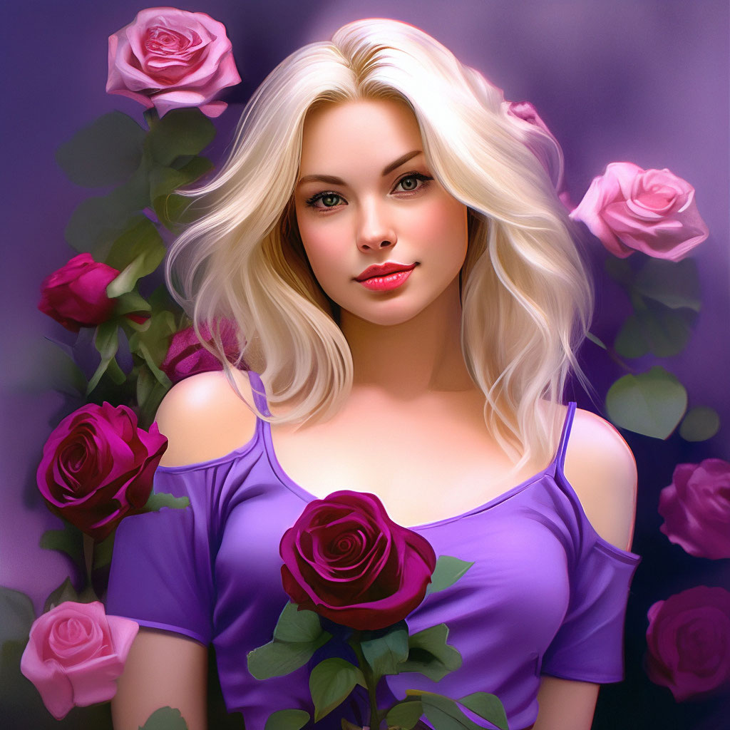 Красивая девушка блондинка в розах …» — создано в Шедевруме