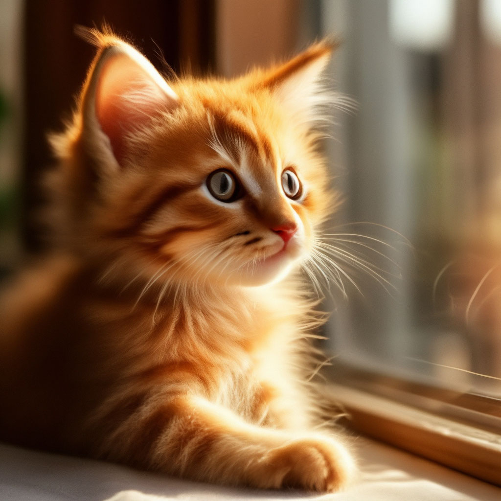 Маленький пушистый рыжий котёнок …» — создано в Шедевруме