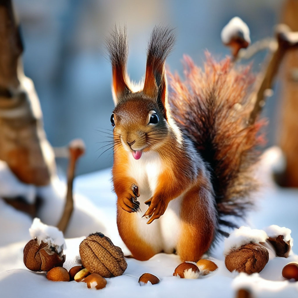 Белочка зимой фото "Squirrel in winter and nuts with ." - image created in Shedevrum