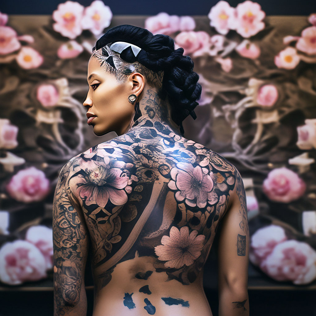 Татуировка женская реализм на бедре цветы 1196