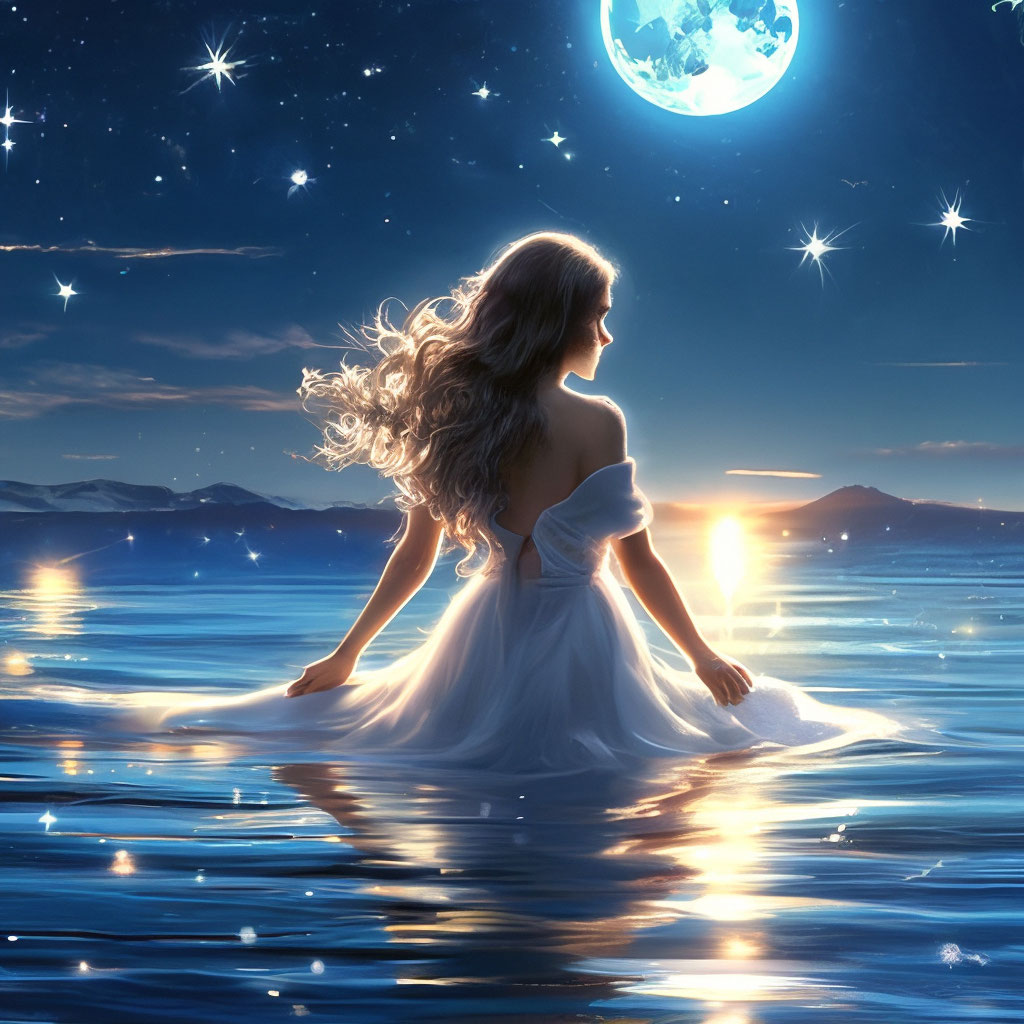 🌙 Ночь,море,луна звёзды. …» — создано в Шедевруме