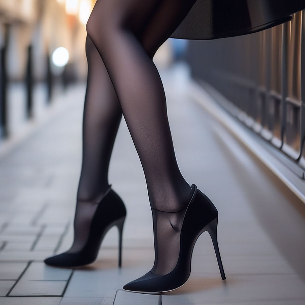 Красивые женские ножки в колготках и туфлях на высоких каблуках