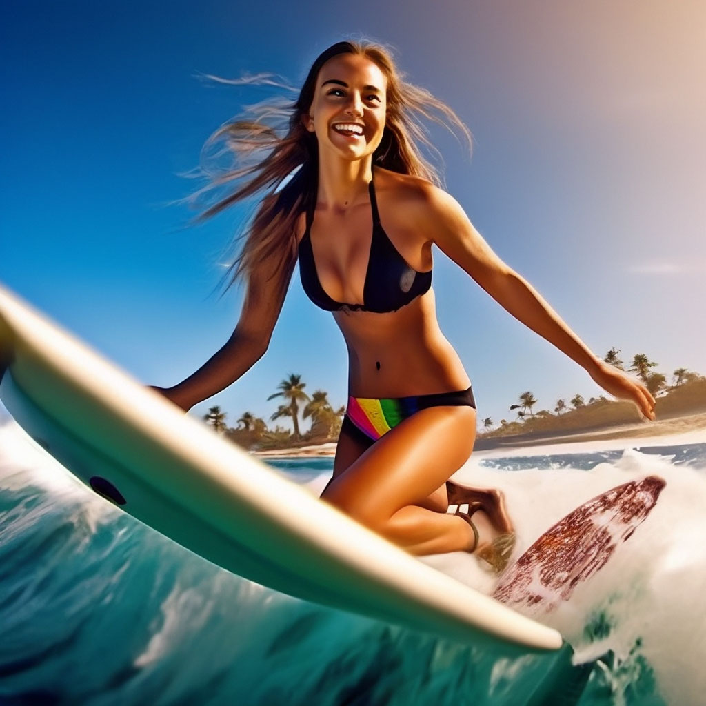 Спортивная красивая девушка , сёрфинг…» — создано в Шедевруме