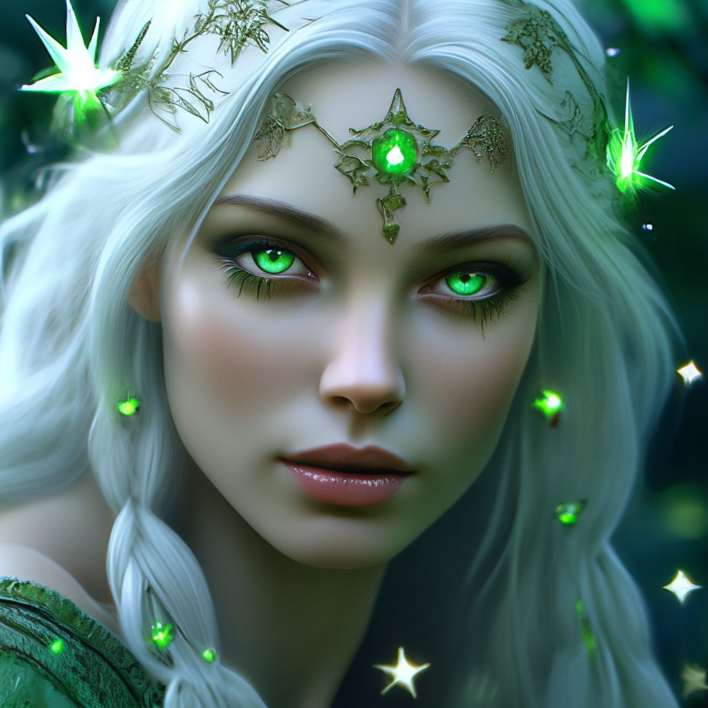 Witch girl, elf, white hair, green eyes, … | Вася Пу…» — Шедеврум