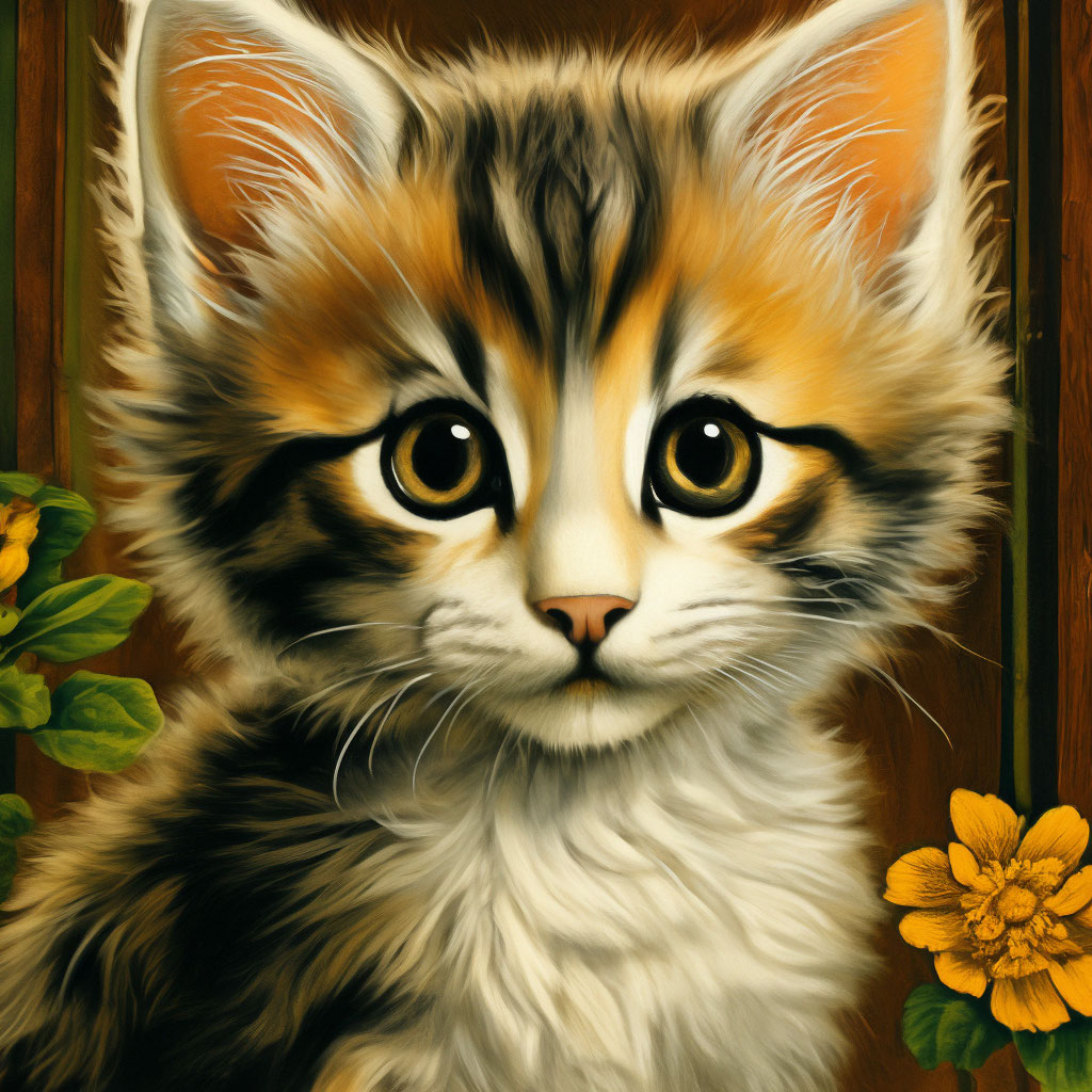 Раскраска Пушистый котенок с бантиком, скачать и распечатать раскраску раздела Кошки