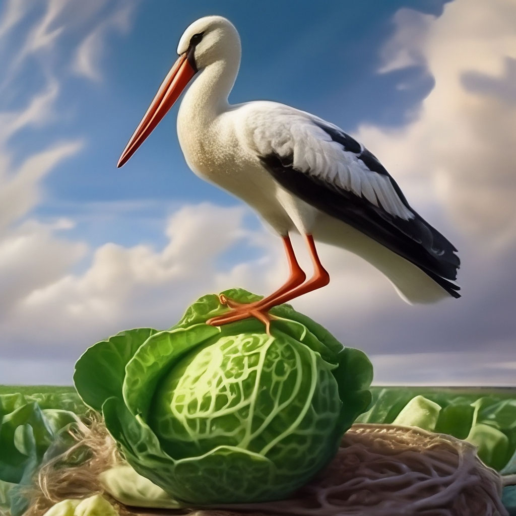 «Аист летит по небу и несёт в …» — создано в Шедевруме