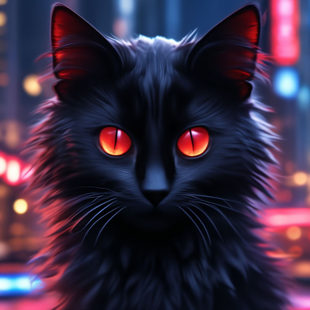 Милый котик чёрный с красными …» — создано в Шедевруме
