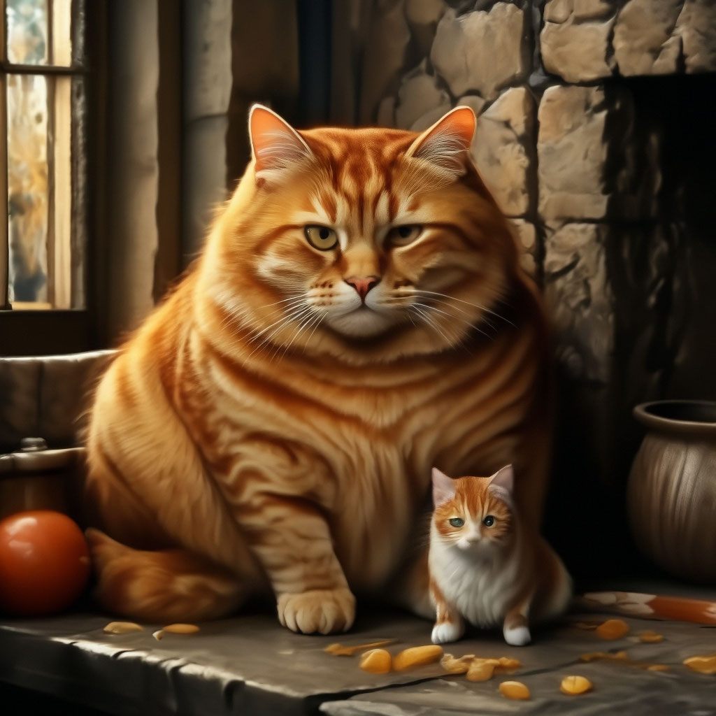 Жирный толстый рыжий кот с мышью …» — создано в Шедевруме