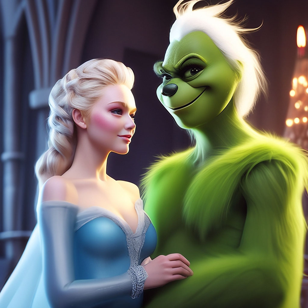 Grinch and Queen Elsa …» — картинка создана в Шедевруме