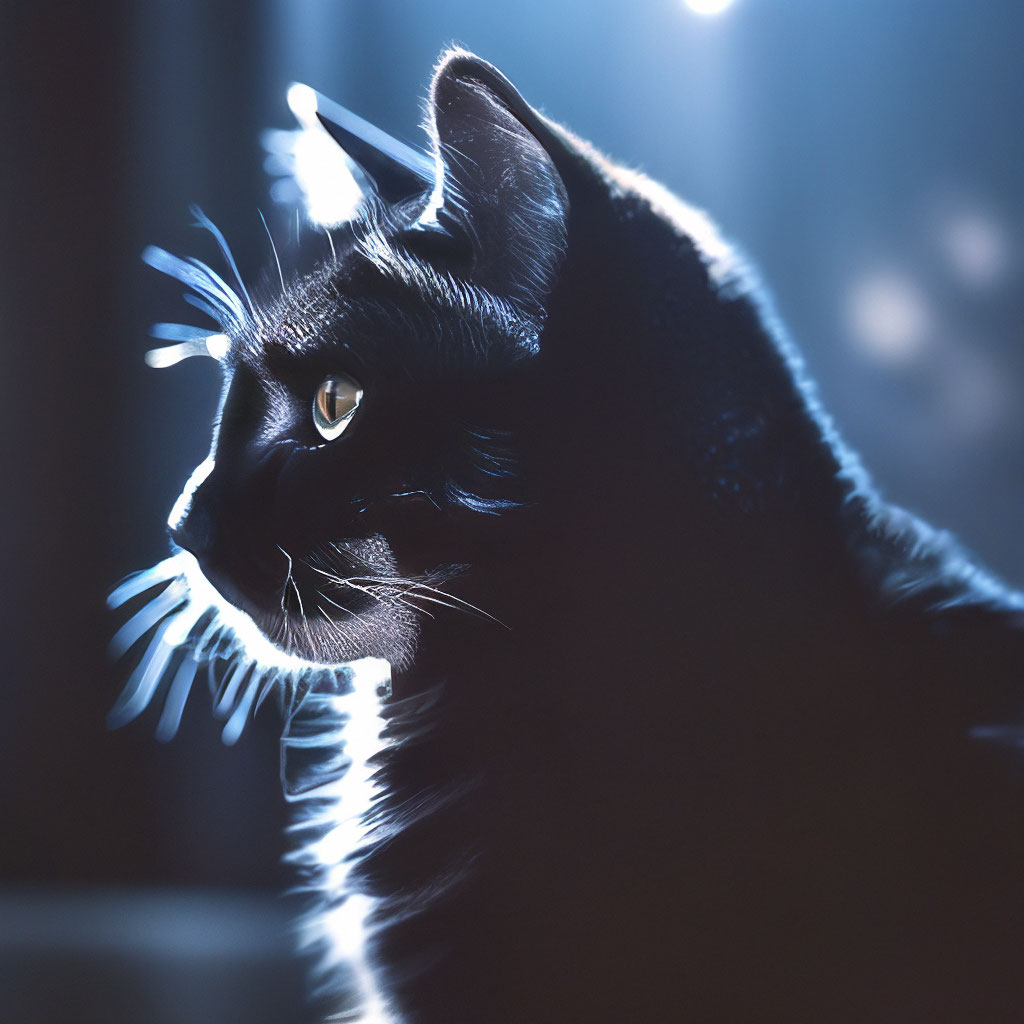 Чёрный кот в профиль в темноте ,…» — создано в Шедевруме