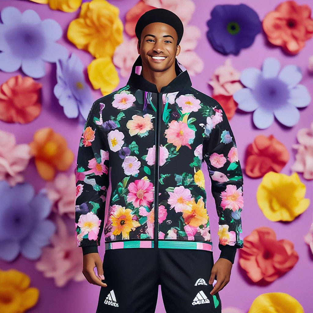 Adidas tracksuit with flowers image created in Shedevrum