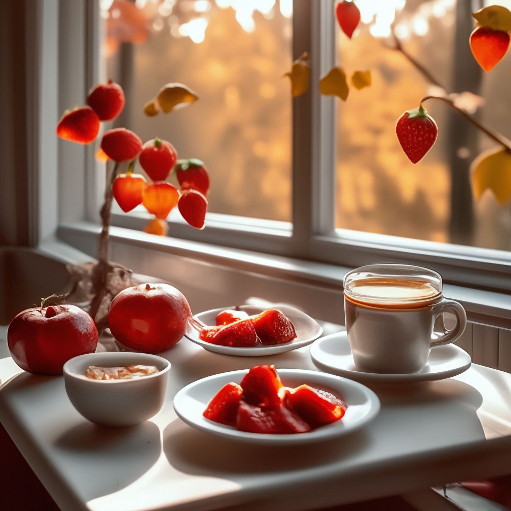 Доброе утро. завтрак на фоне …» — создано в Шедевруме