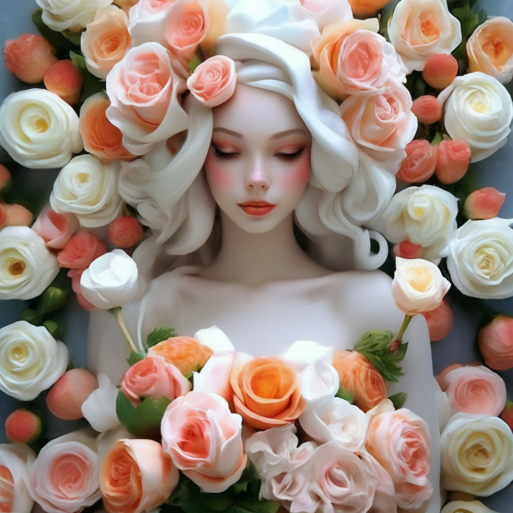 Красивая девушка вместо волос розы …» — создано в Шедевруме