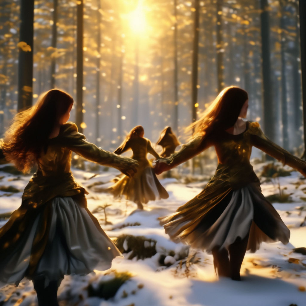 Красивый мощный золотой танец эльфов…» — создано в Шедевруме