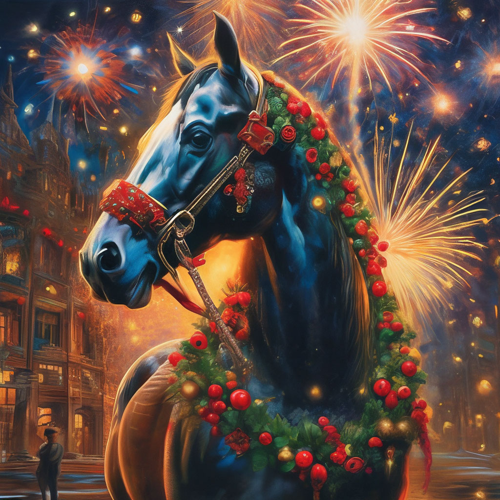 Лошадь.Символ 2014 Нового года.Новогодняя праздничная поздравительная открытка