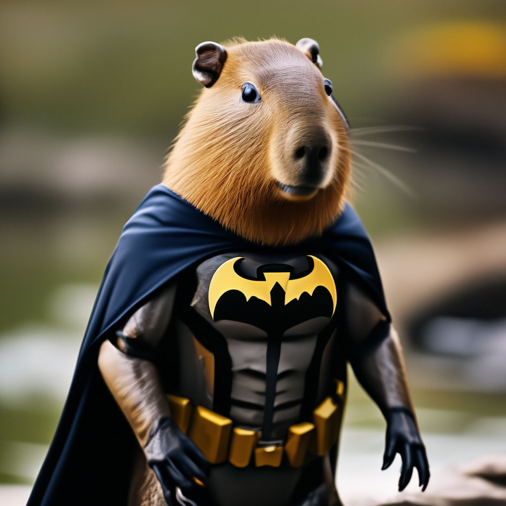 A capybara in batman suit, …» — картинка создана в Шедевруме