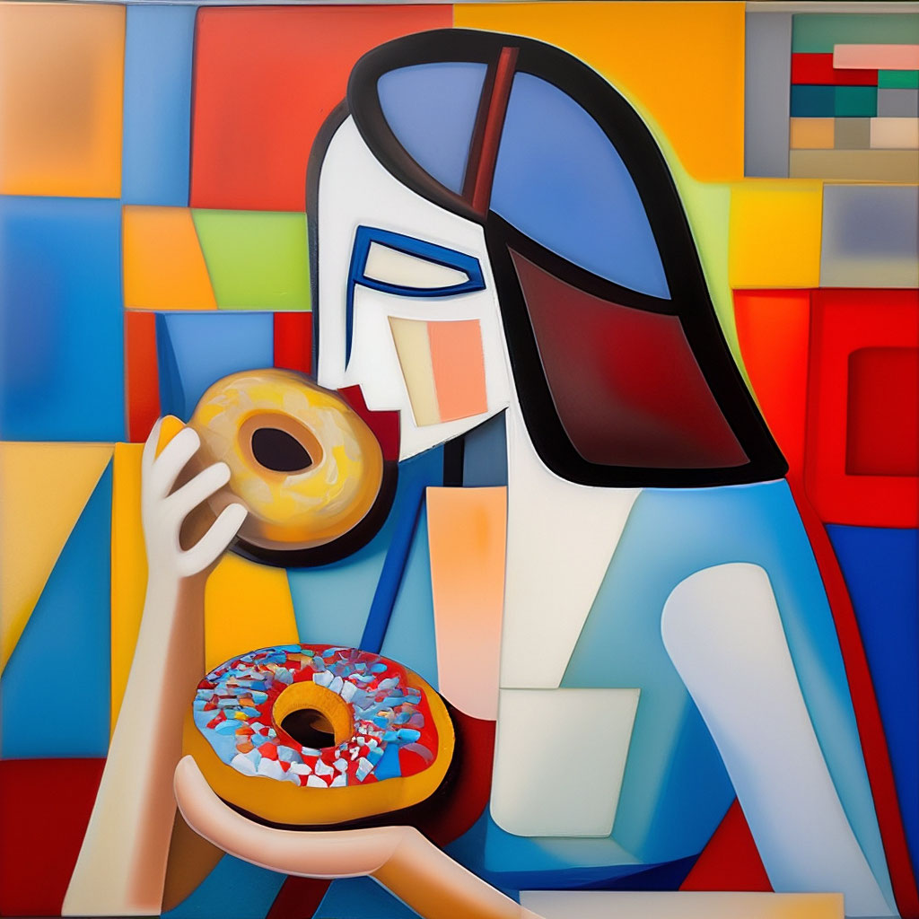 Девушка ест пончик | картина стиль …» — создано в Шедевруме