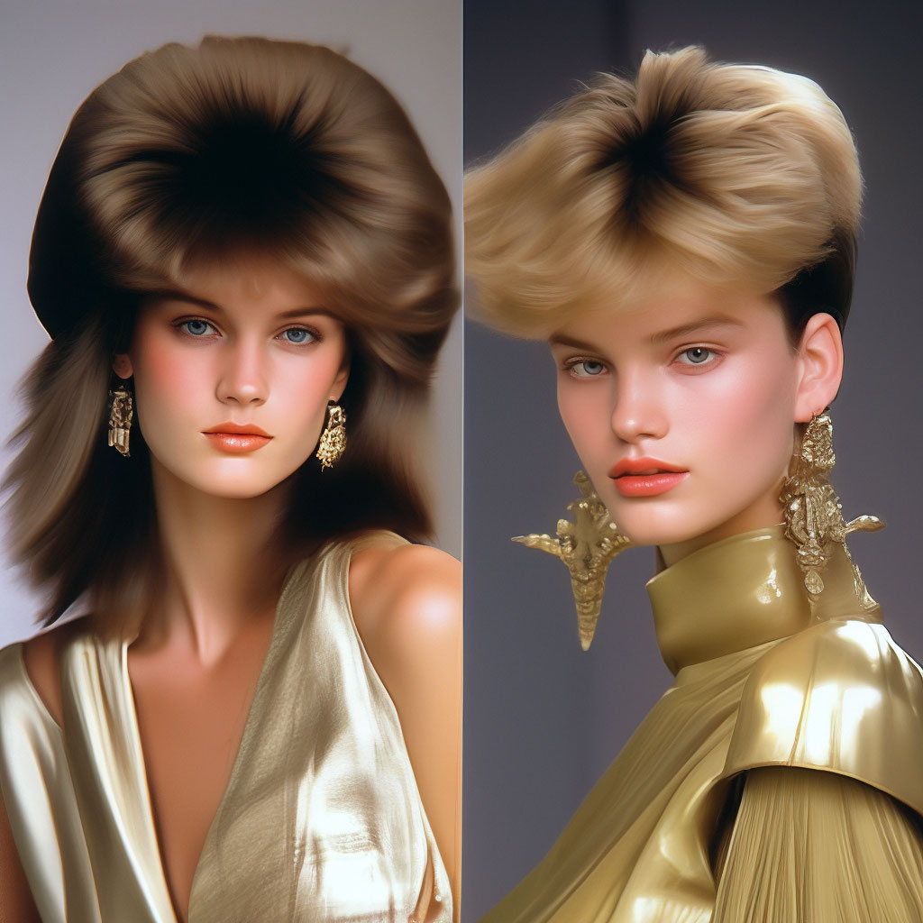 "Fashionable hairstyles of 1980" - image created in Shedevrum