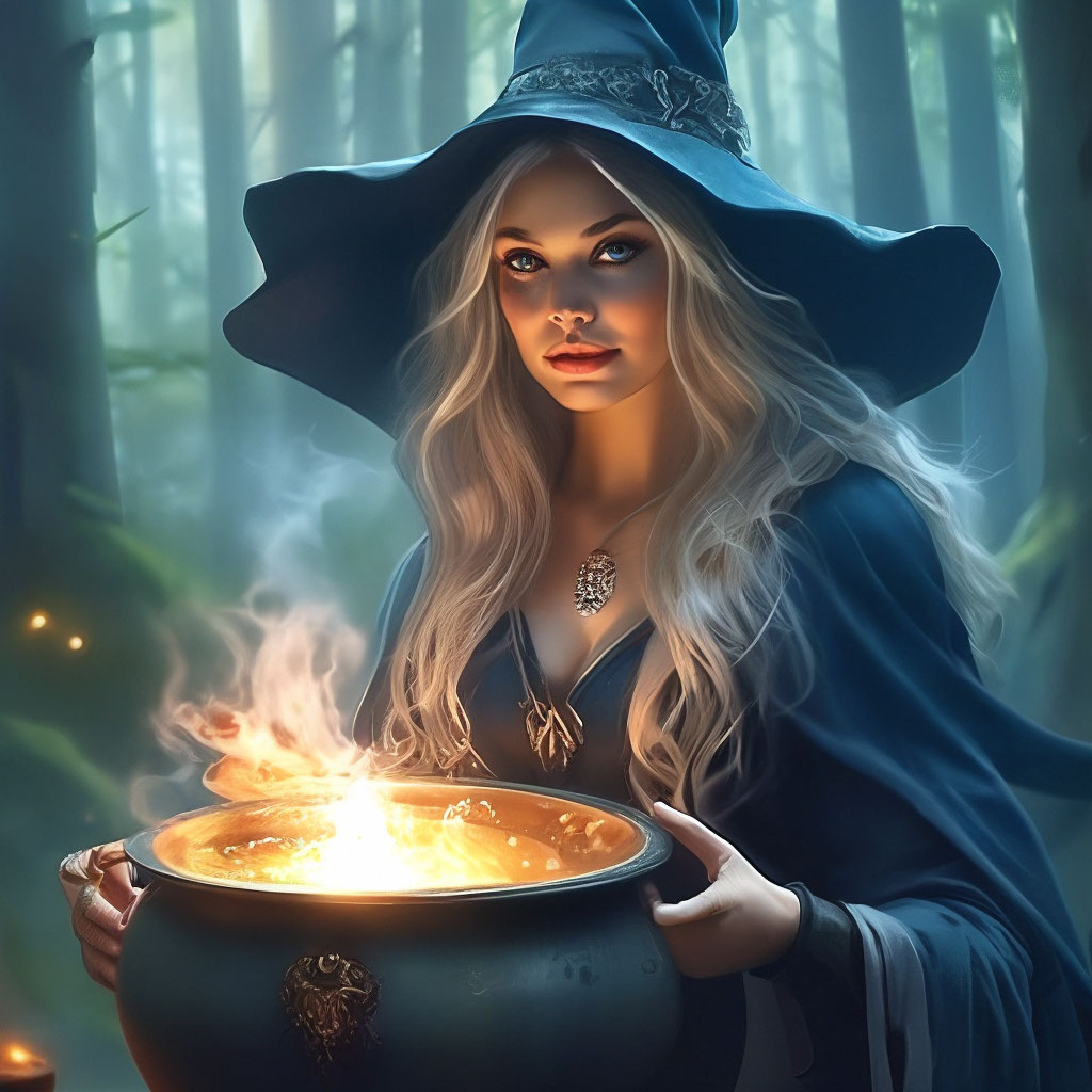 Красивая ведьма колдует над котлом,…» — создано в Шедевруме