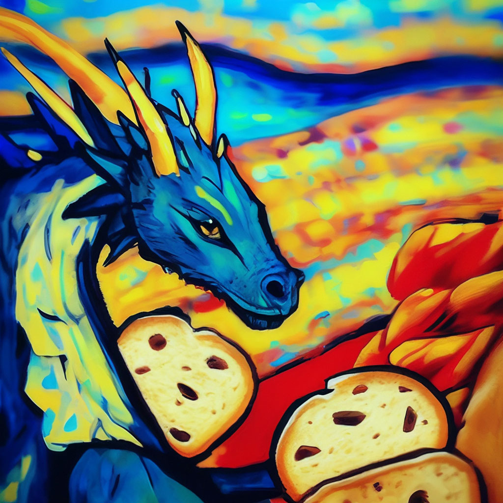 Абстракция грустные драконы едят хлеб» — создано в Шедевруме