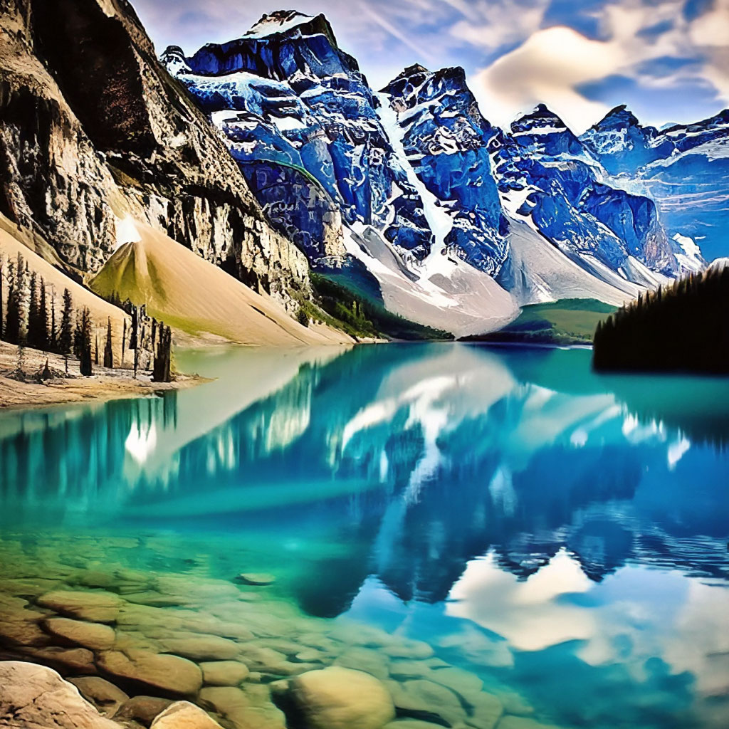 Озеро морейн фото "Lake Moraine is a glacial lake in the." - image created in Shedevrum