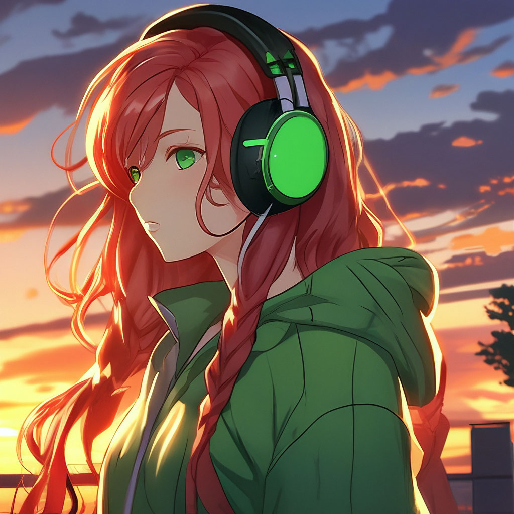 Anime Girl With Green Hair And Red Eyes