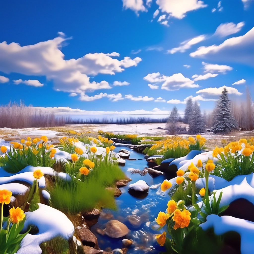 Цветы на поляне, голубое небо, …» — создано в Шедевруме
