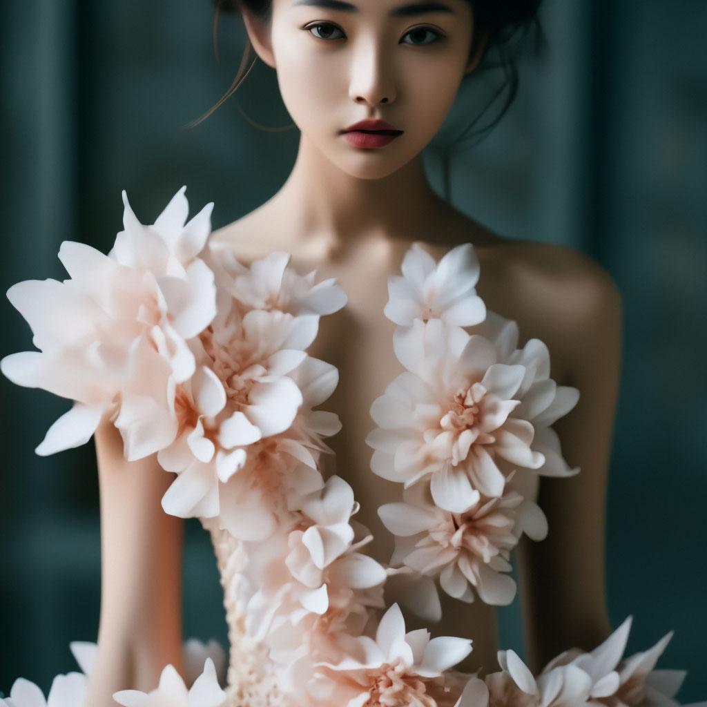 Japanese petal dress, fashion foto …» — создано в Шедевруме