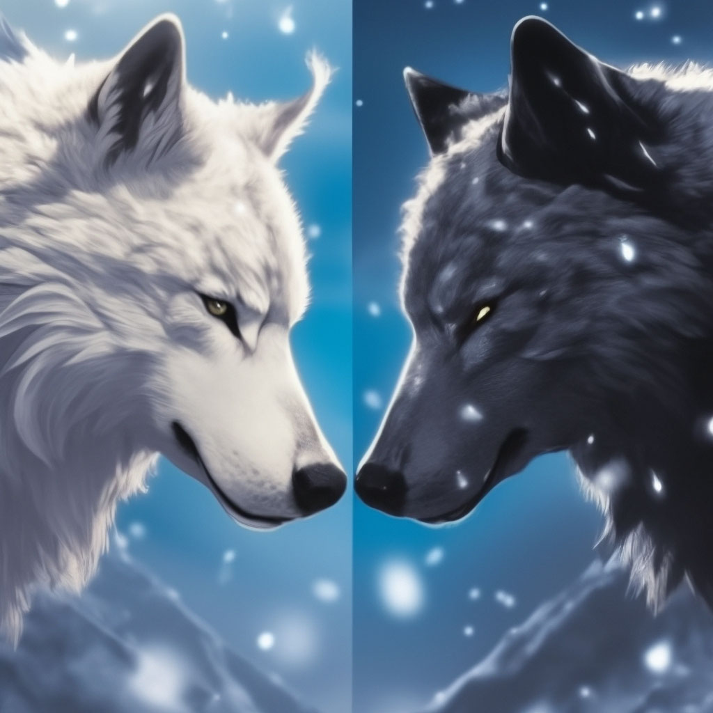 黒い煙と白い雪で構成されるオオカミ、白、黒オオカミの融合を単一の