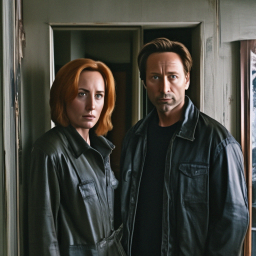 «Mulder and Scully stand in the doorway of a post-apocalyptic apartment ...