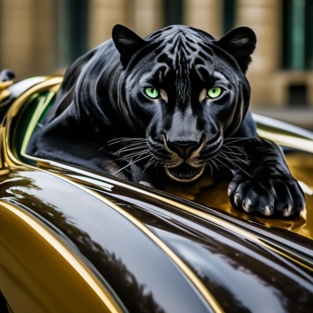 Bugatti car , gold color . A black…