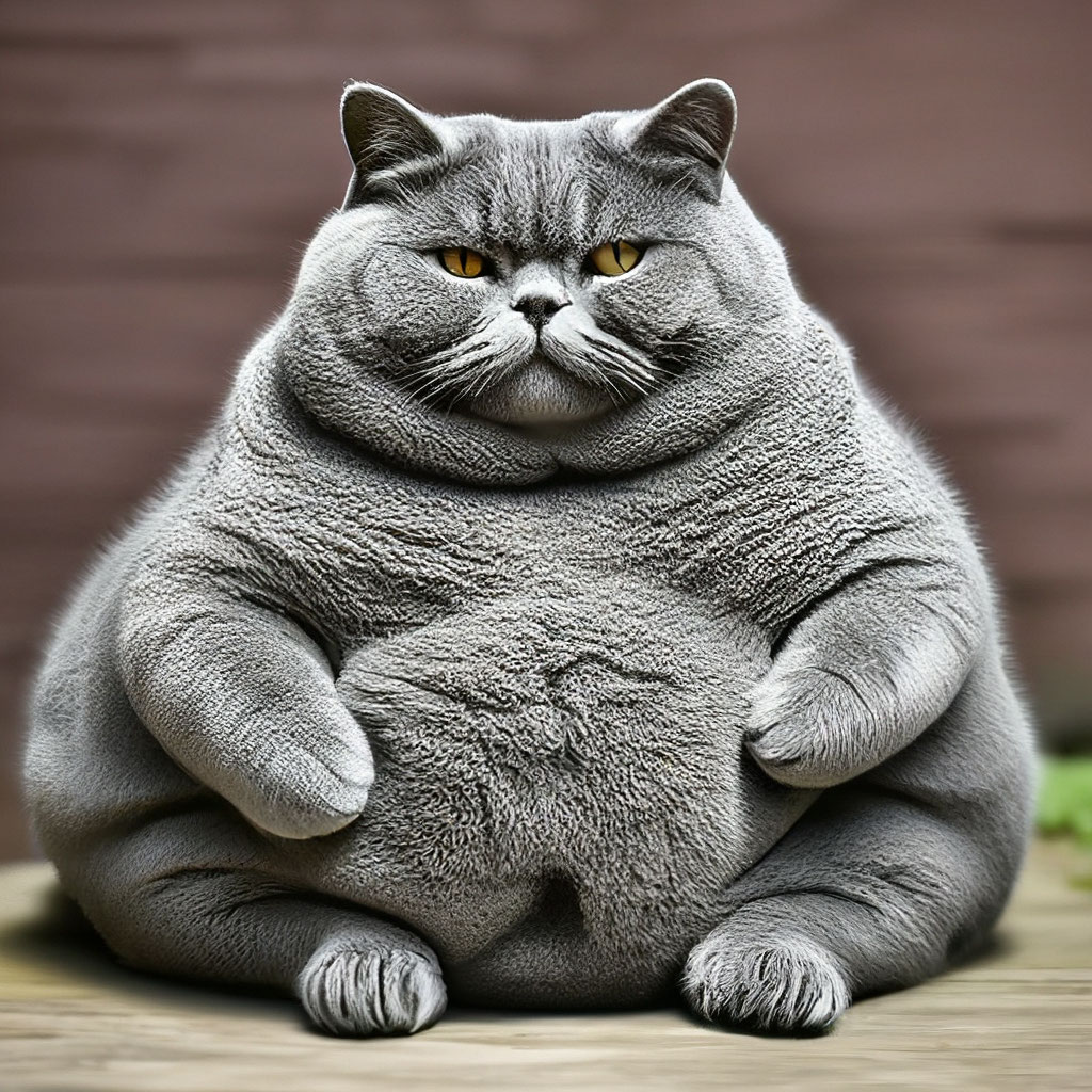 Толстый серый кот сидит» — создано в Шедевруме