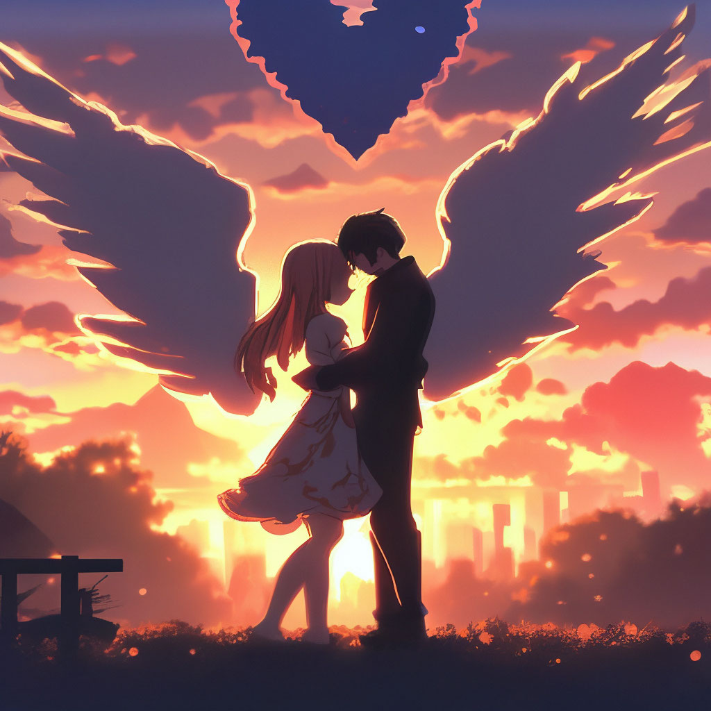 Anime angel girl and demon guy …