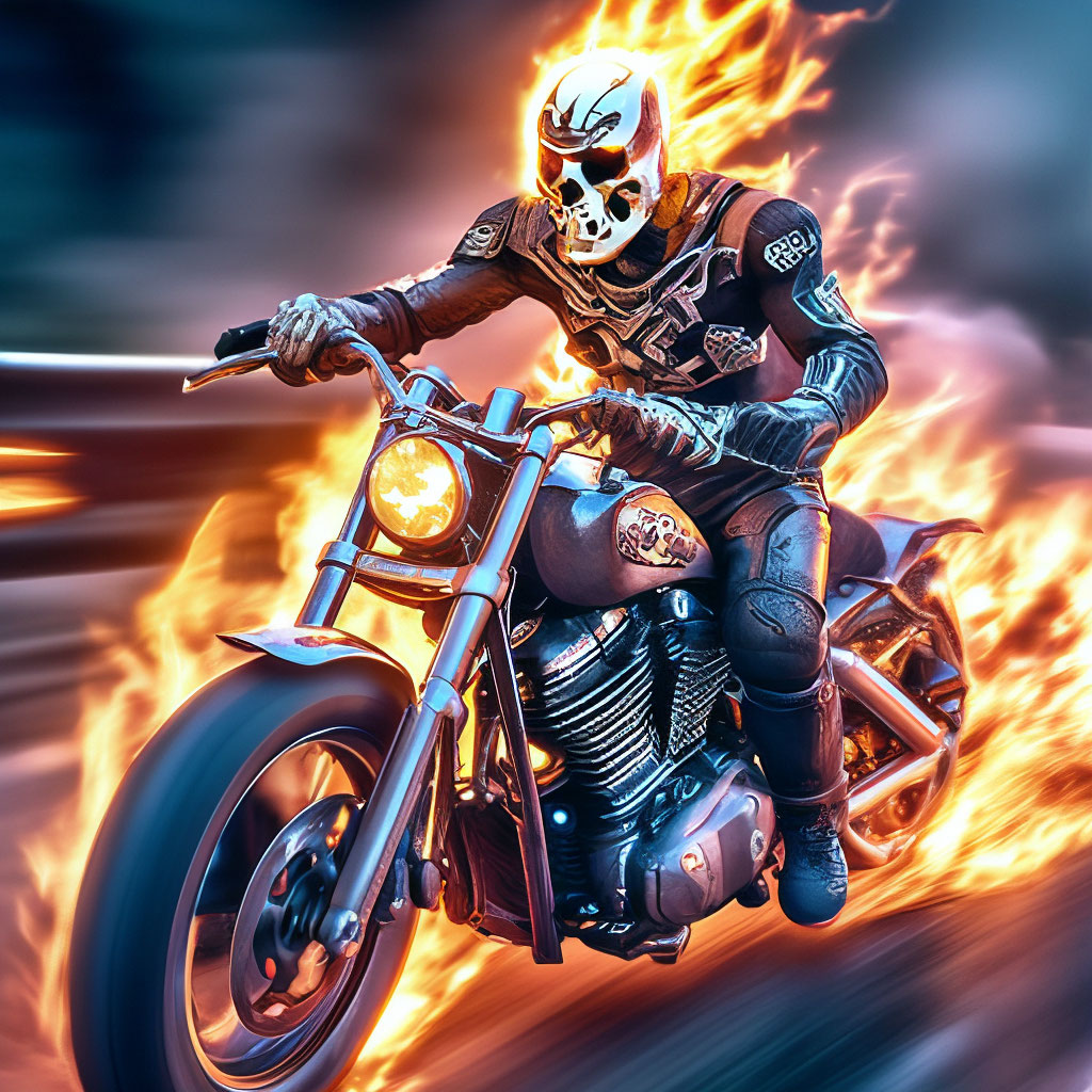 «Ghost Rider, instead of a head - a skull 💀, on a Harley Davidson ...
