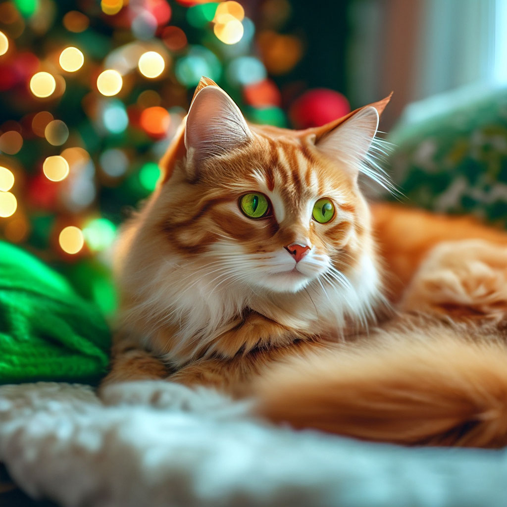 рыжая кошка с зелеными глазами