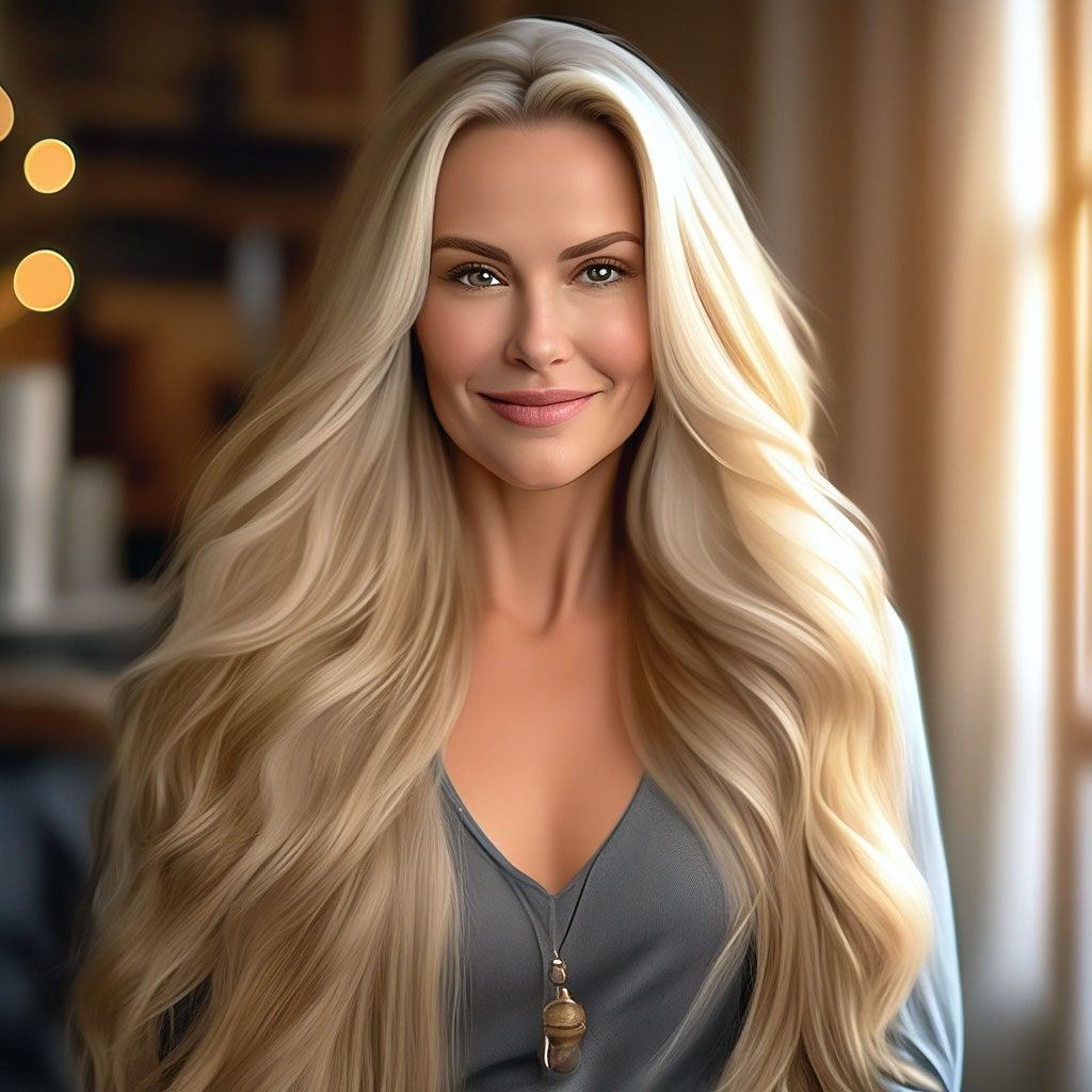 Красивая девушка 35-40 лет, блондинка …» — создано в Шедевруме