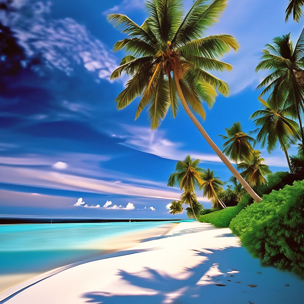 ⠀ ⠀ ⠀ , пляж, пальмы, мальдивы, небо…» — создано в Шедевруме