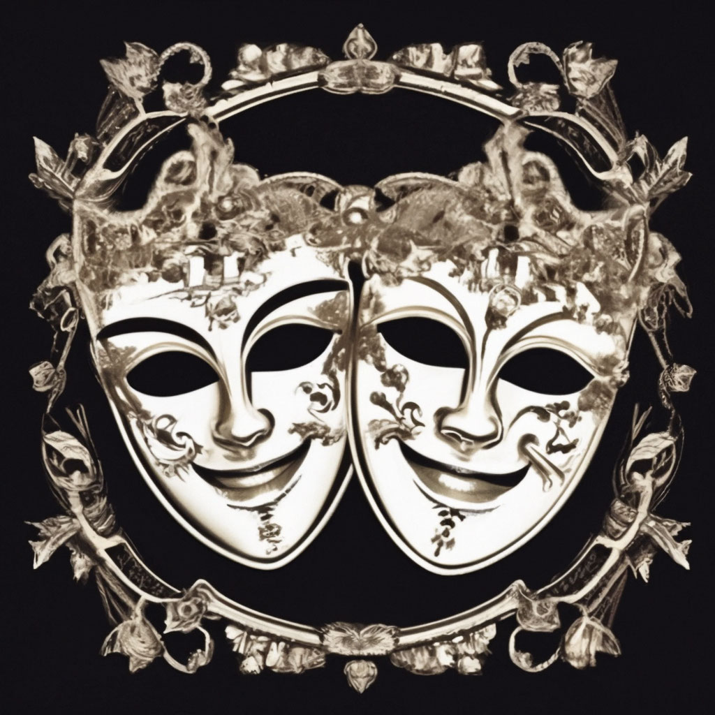 Две белые античные театральные маски…» — создано в Шедевруме