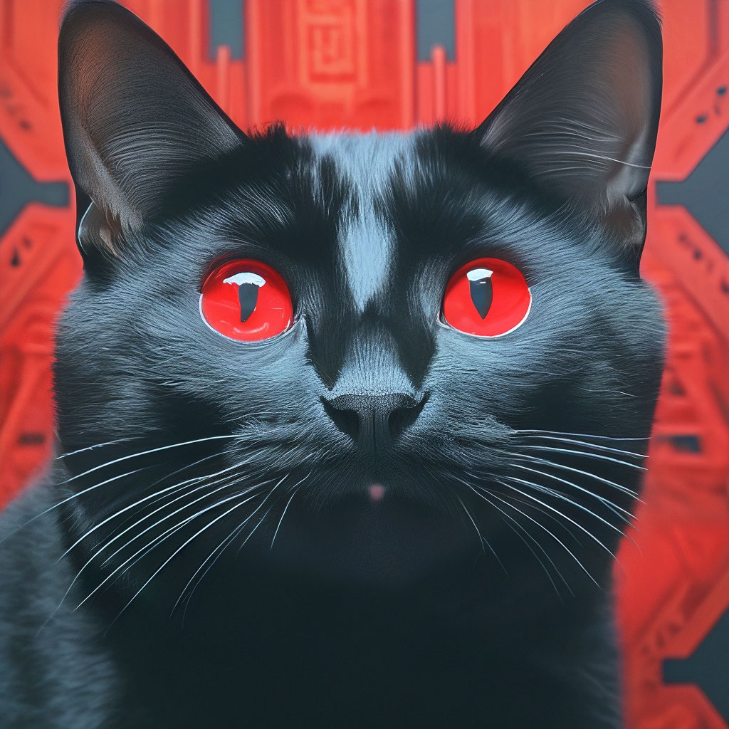 Чёрный кот с красными глазами …» — создано в Шедевруме